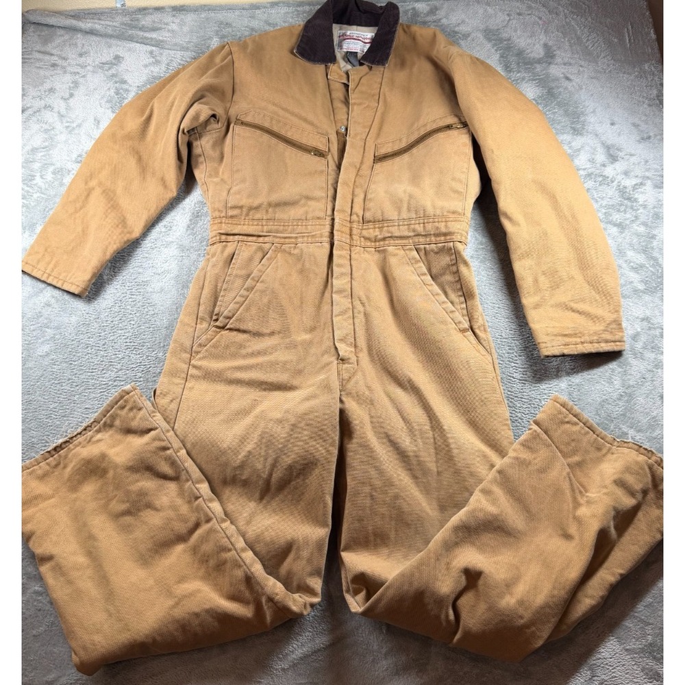 Vtg Anthony's Buckhide Insulated Coveralls Mens 36-38 Tan Workwear Suit